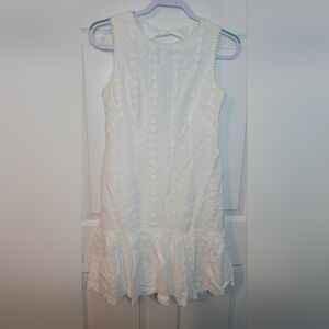 London Times Dress Size 6 White Embroidered Boho Feminine Summer